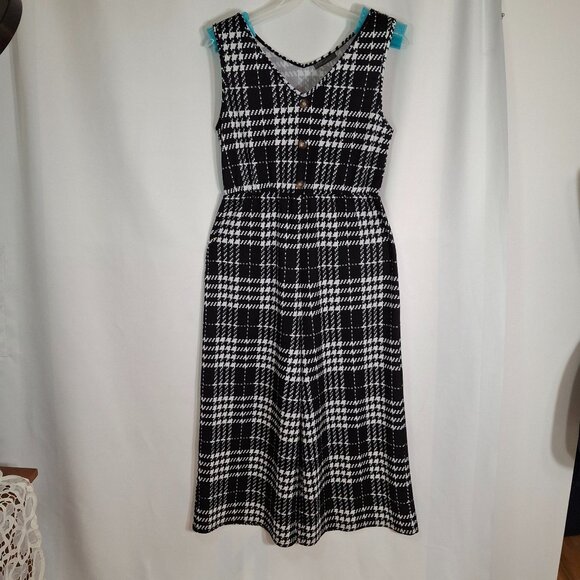 Plus Palazzo Wide Leg Jumpsuit, LG Stretch, Plaid Geometric, Slip On, New w Tags - Picture 2 of 16